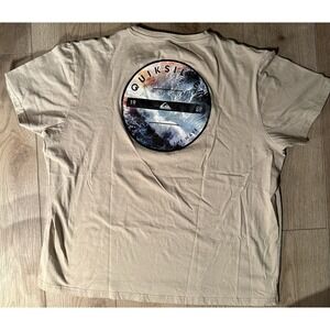Quiksilver Graphic Logo T-Shirt Beige Surf Skate Tee Men's Size 2xL